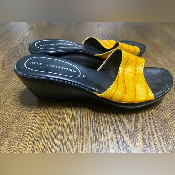 Vintage Athena Alexander Yellow Faux Snakeskin Sandals Heels Size 7 - Picture 2 of 4